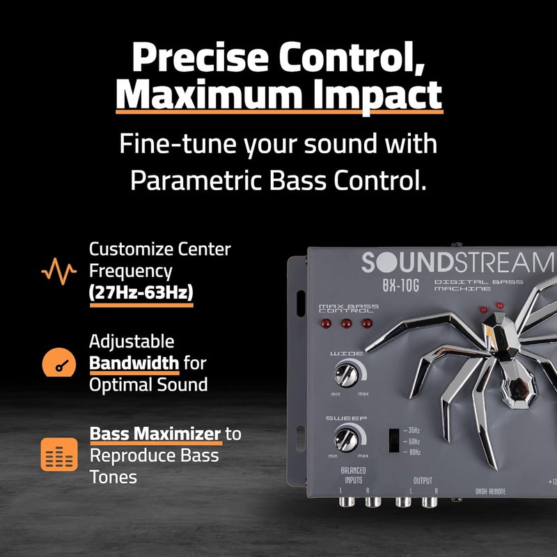 SOUNDSTREAM معالج استعادة الباس BX-10G مع معادل باس بارامتري، معالج باس رقمي لصوت السيارة، مدخلات متوازنة ووحدة تحكم عن بُعد مثبتة على لوحة القيادة - رمادي - Image 3